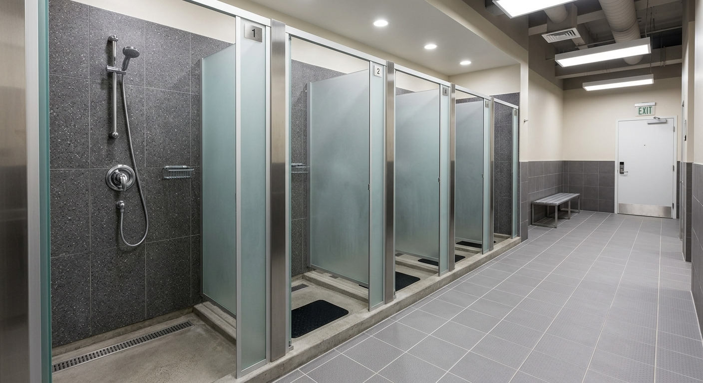 Commercial shower installation in a finished shower area