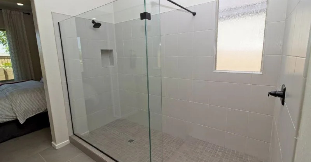 Walk-in shower installation with open entry and practical interior layout