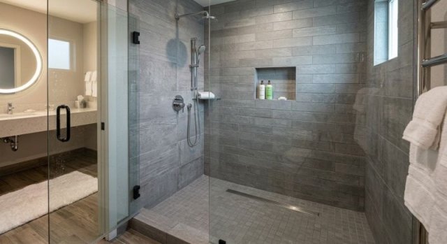 Commercial shower installation with multiple shower fixtures