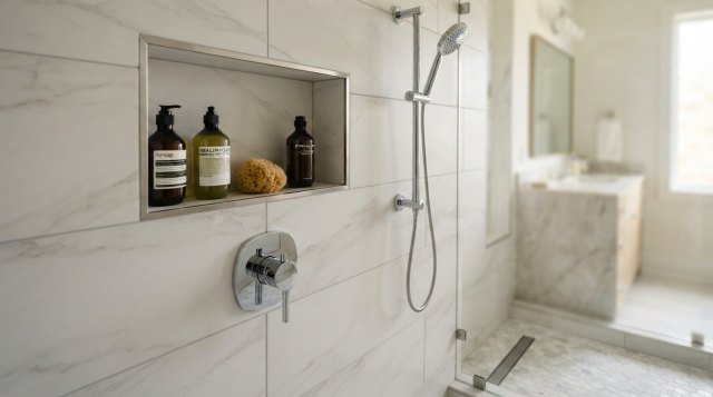 Home bathroom with a modern installed shower