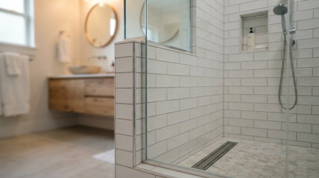 Home bathroom with a modern installed shower
